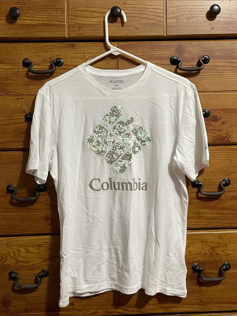 Columbia White Short-Sleeve Tee with Mint Camo Logo